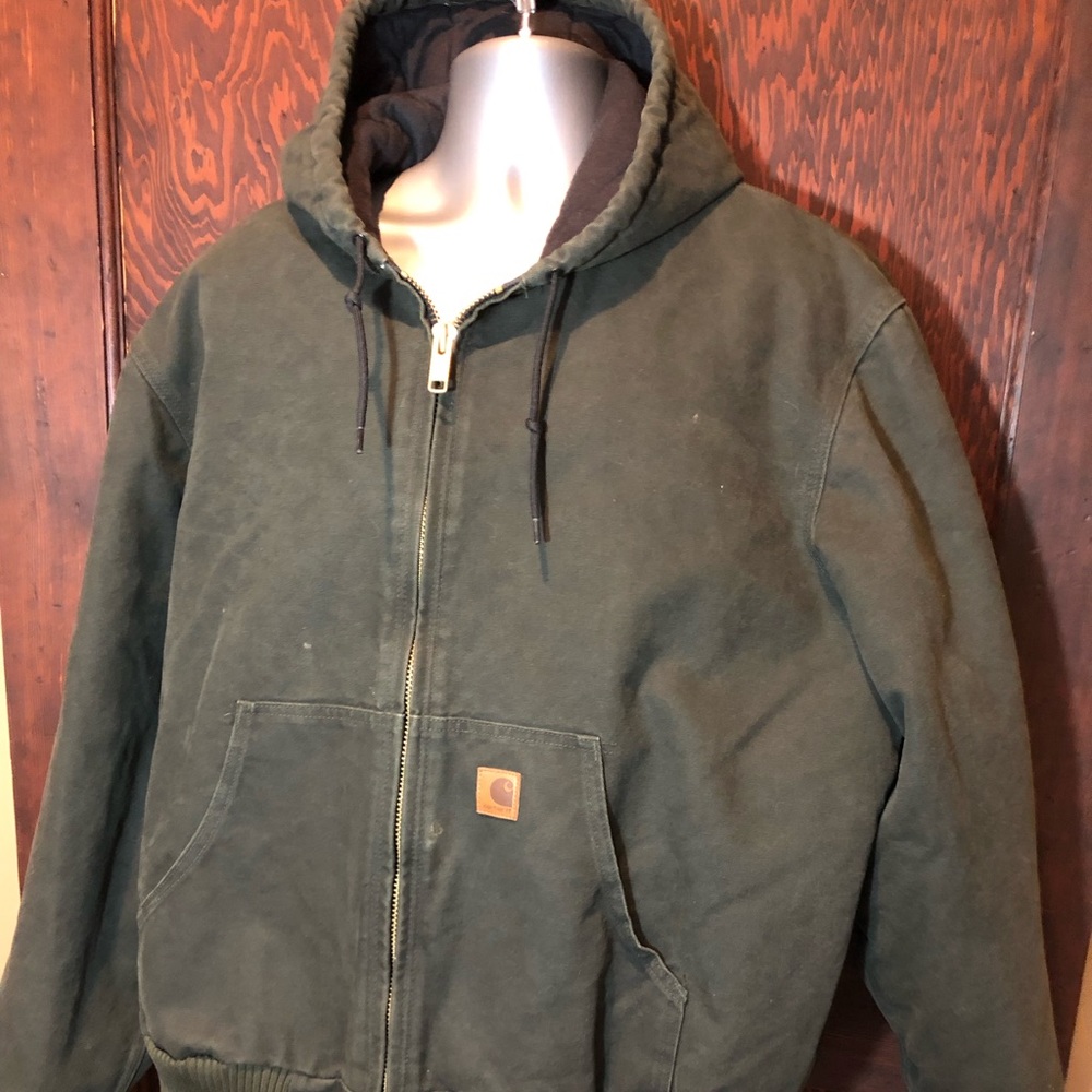 VTG CARHARTT DUCK HOODED COAT GREEN XL GREAT COND
